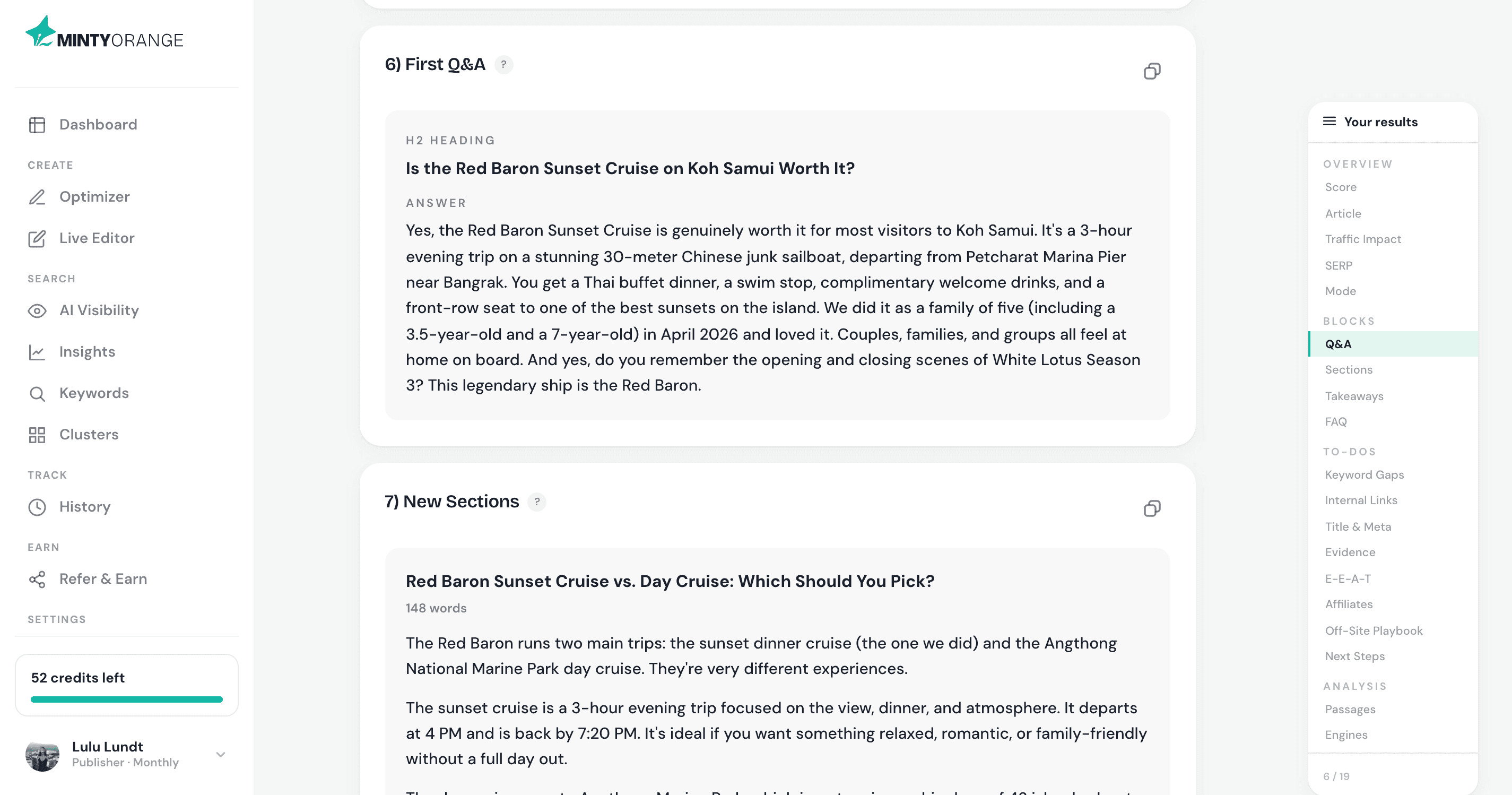 First Q&A and New Sections of an optimization result.