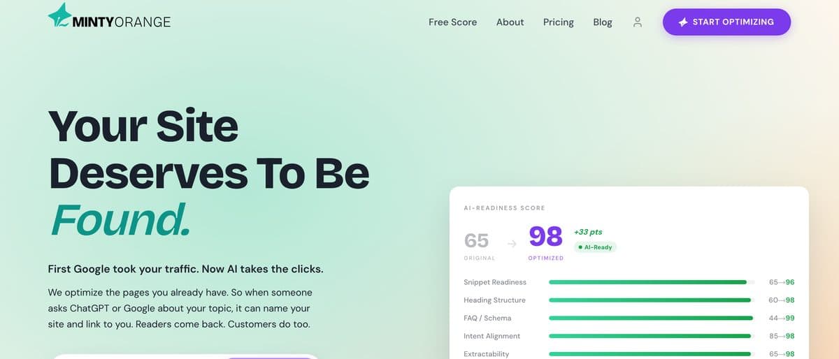 The Minty Orange homepage, captured 5 October 2026.